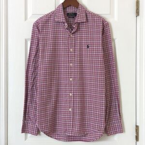 Polo Ralph Lauren Plaid Slim Fit Long Sleeve Button Down Shirt Hot Pink Medium
